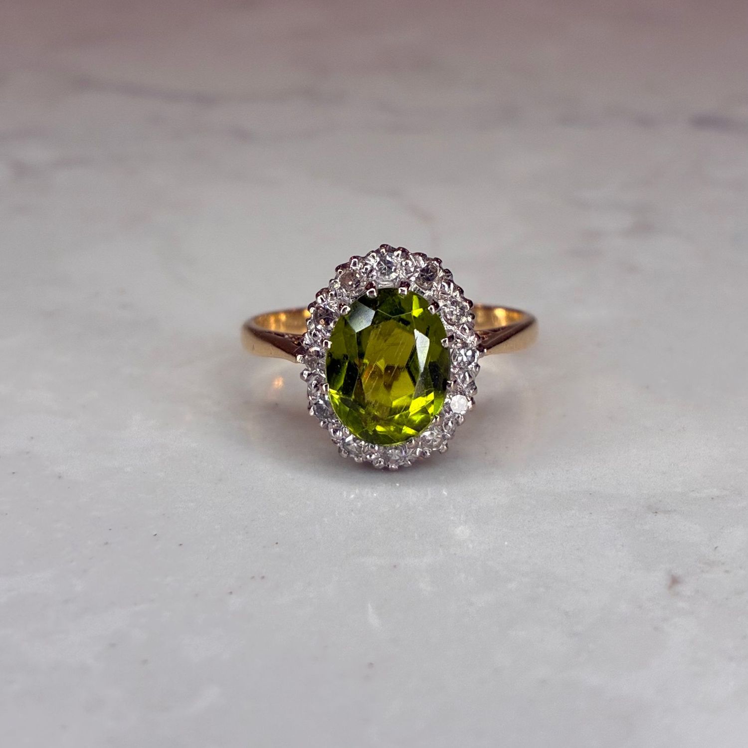 Vintage 18ct yellow gold peridot & diamond cluster
