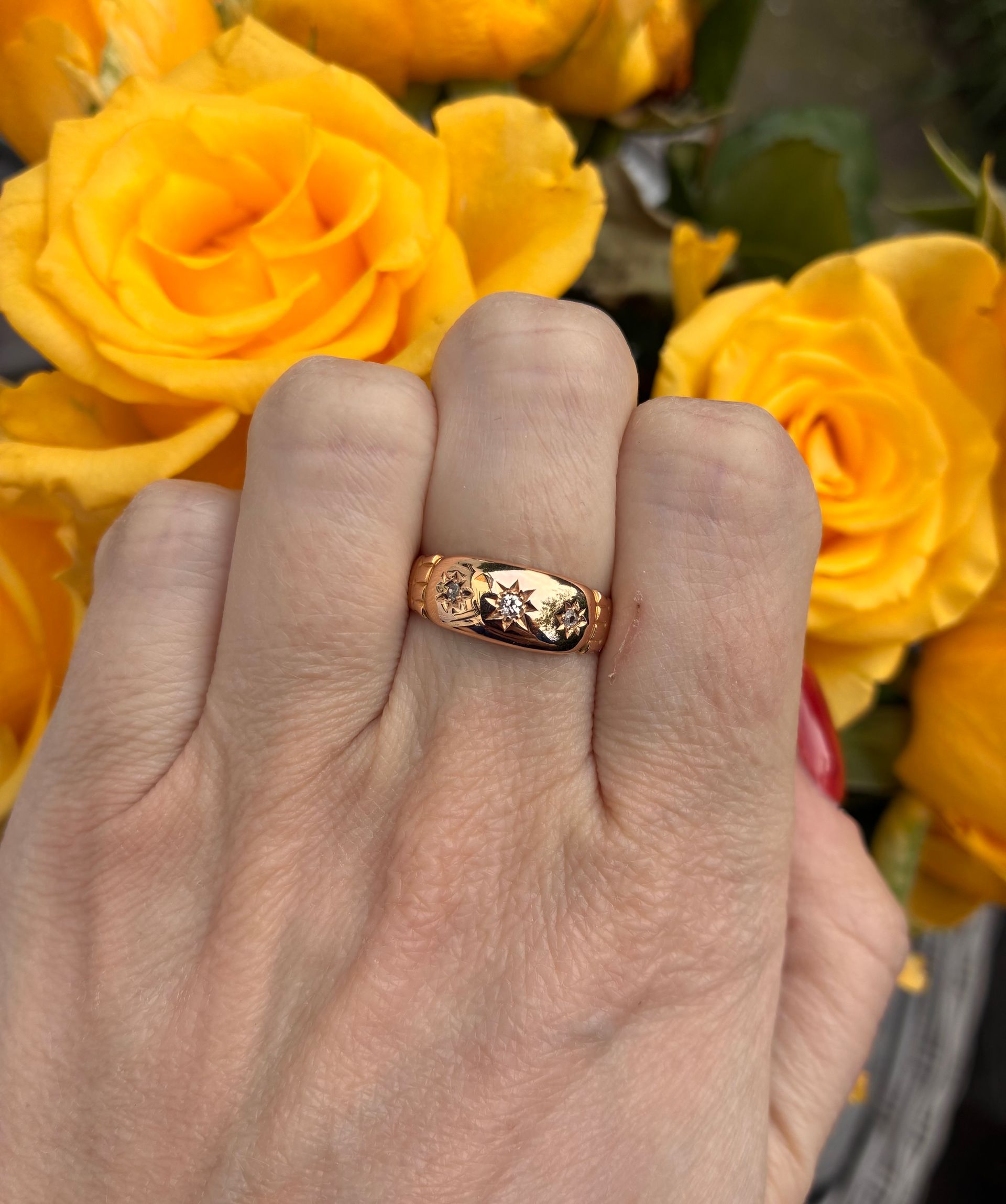 Victorian 15ct yellow gold triple starburst ring