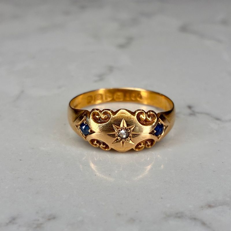 Victorian 18ct yellow gold sapphire & diamond ring