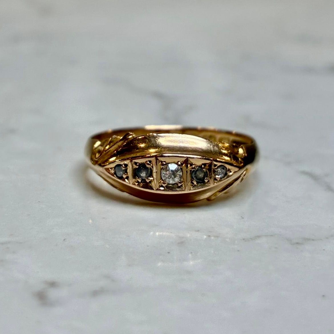 Edwardian 18ct yellow gold diamond boat ring