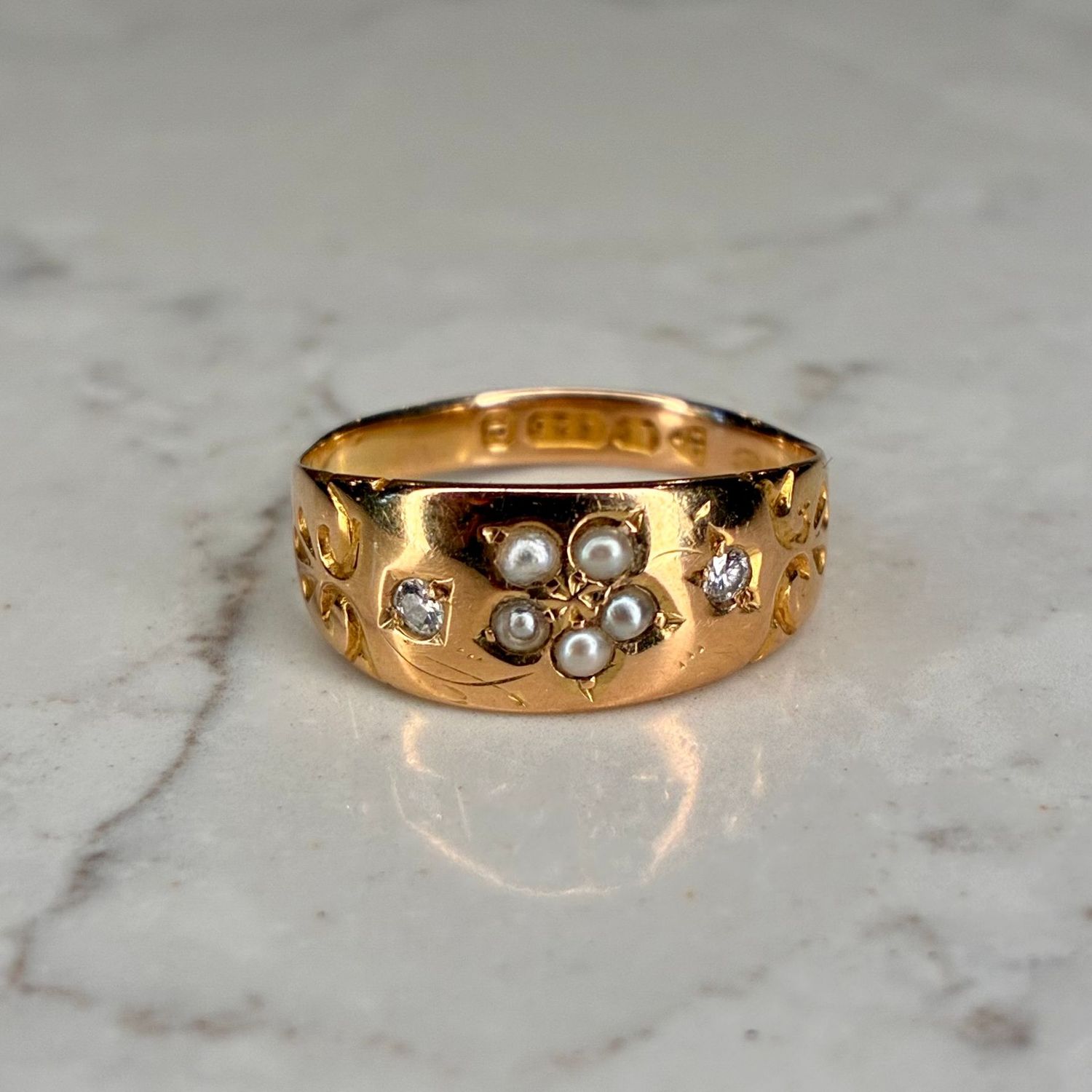 Victorian 15ct yellow gold seed pearl & diamond ring Victorian 15ct yellow gold seed pearl & diamond ring