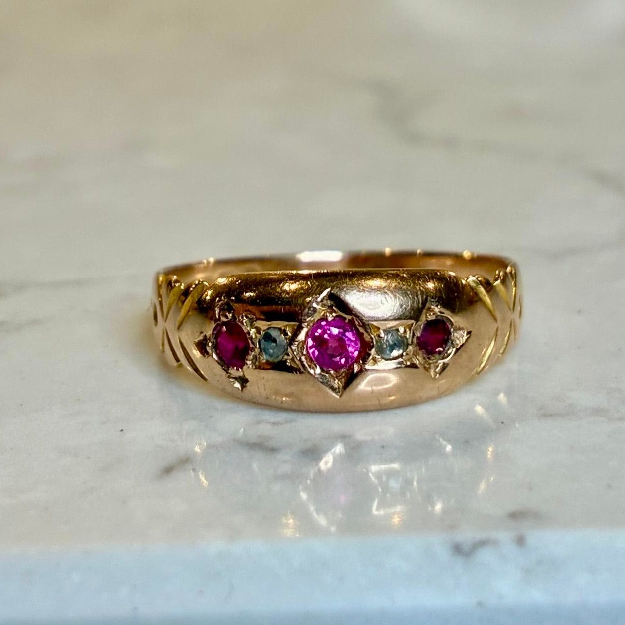 Victorian 15ct yellow gold ruby and diamond ring
