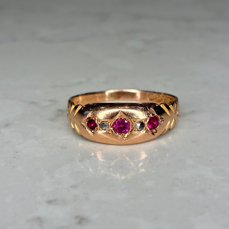 Victorian 15ct yellow gold ruby and diamond ring