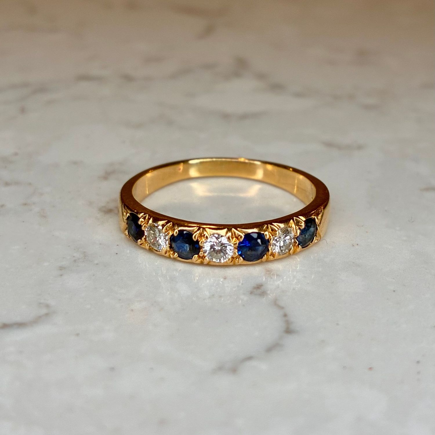Vintage 18ct yellow gold sapphire & diamond half hoop ring