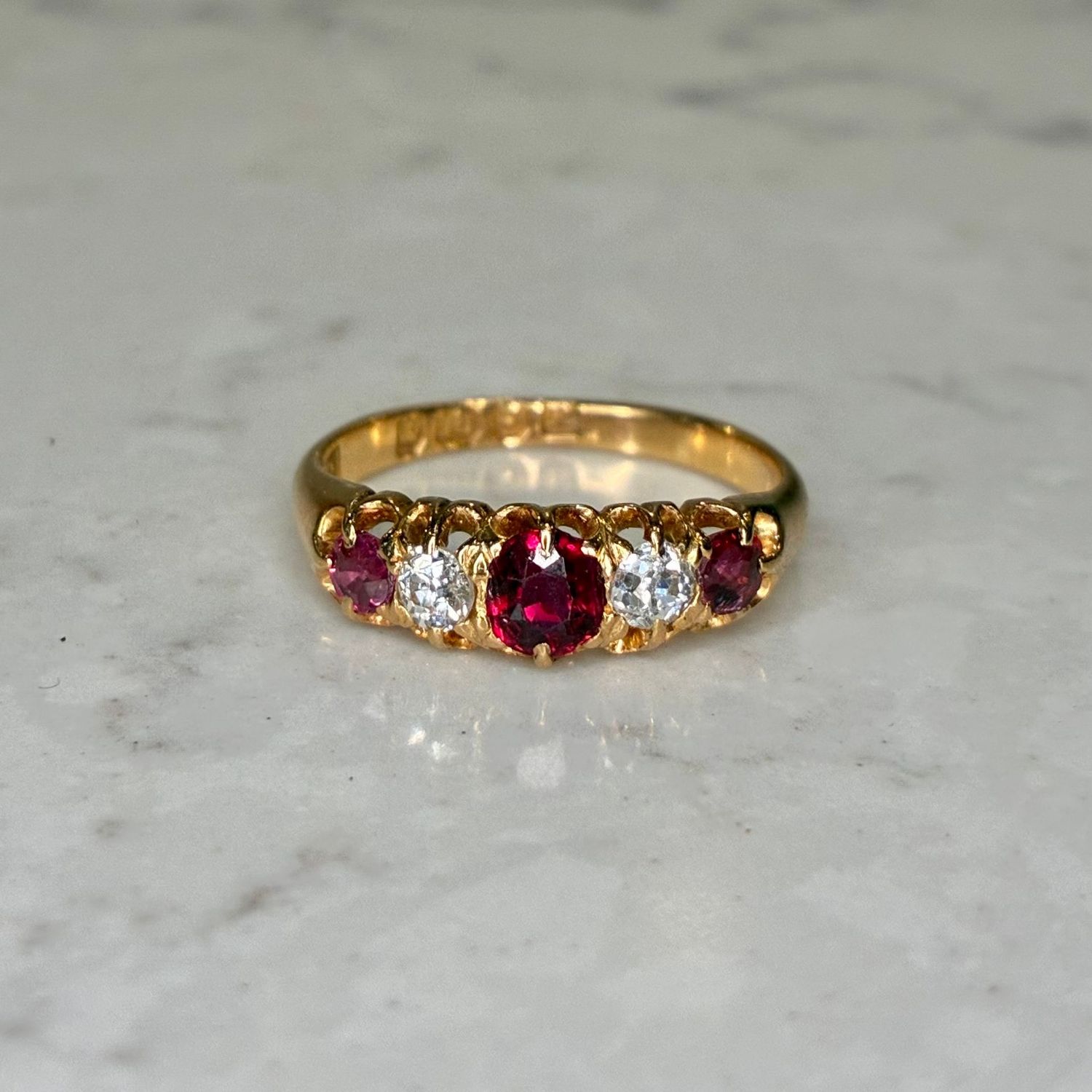 Victorian 18ct yellow gold claw-set ruby & diamond five-stone ring Victorian 18ct yellow gold claw-set ruby & diamond five-stone ring