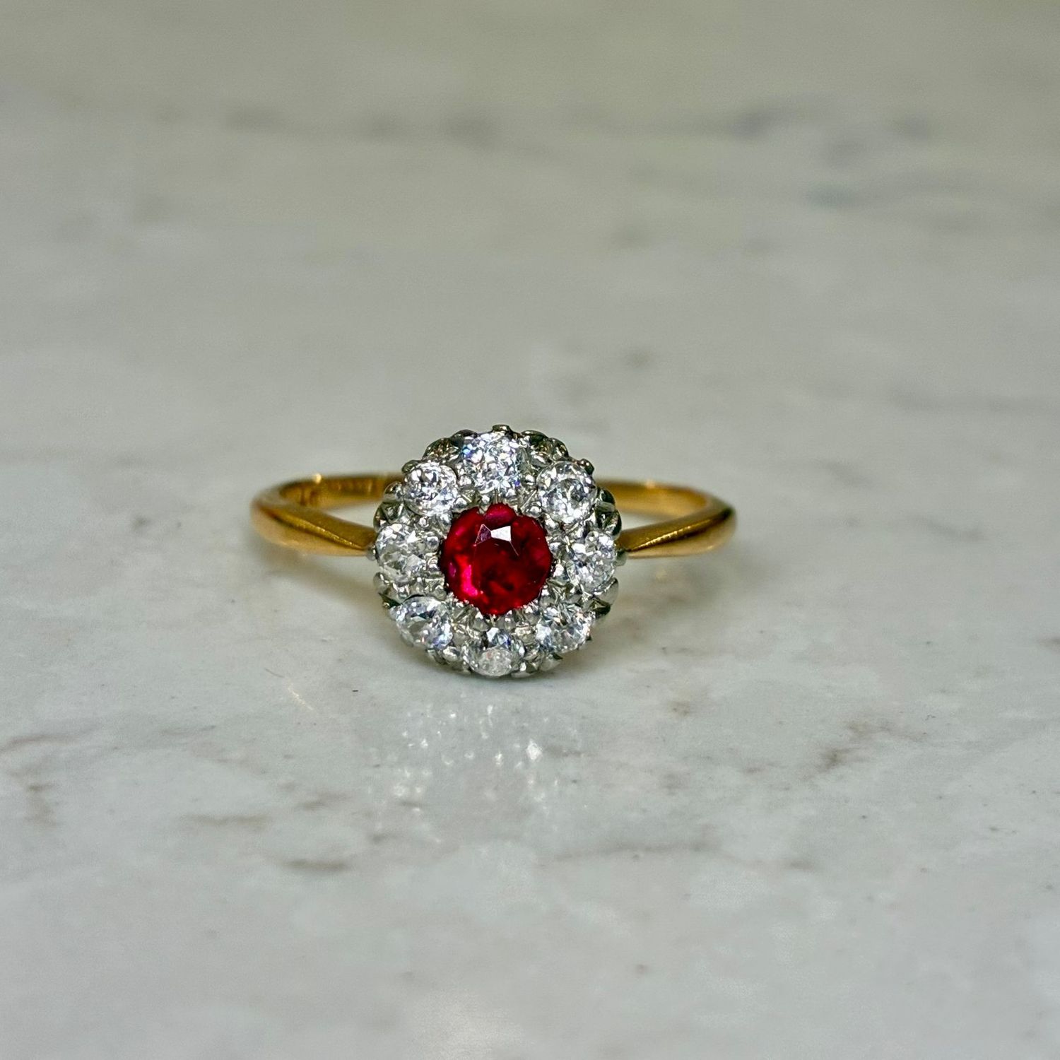 Antique 18ct yellow gold round ruby & diamond cluster ring Antique 18ct yellow gold round ruby & diamond cluster ring