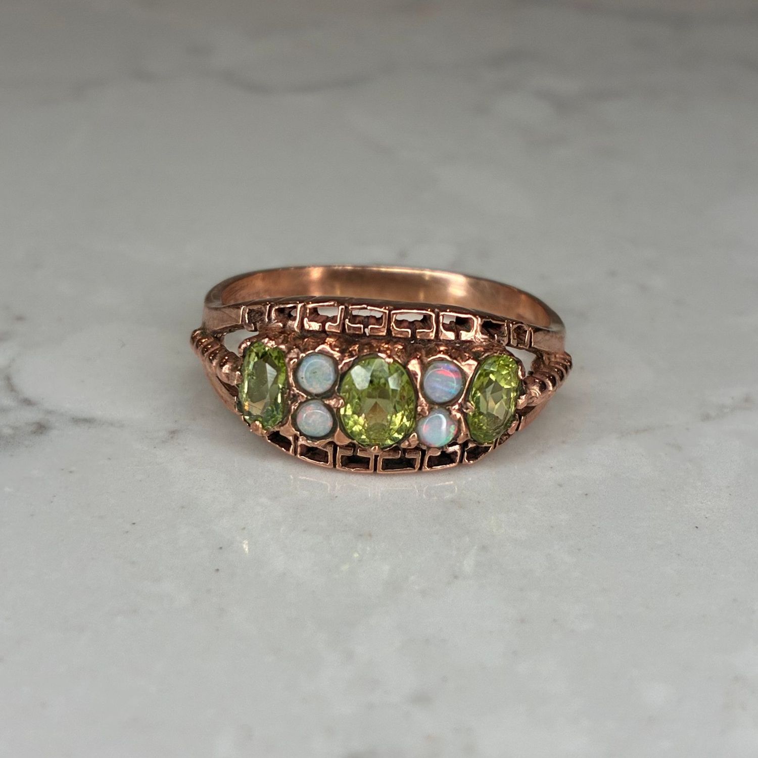 Antique 9ct rose gold peridot & opal ring Antique 9ct rose gold peridot & opal ring
