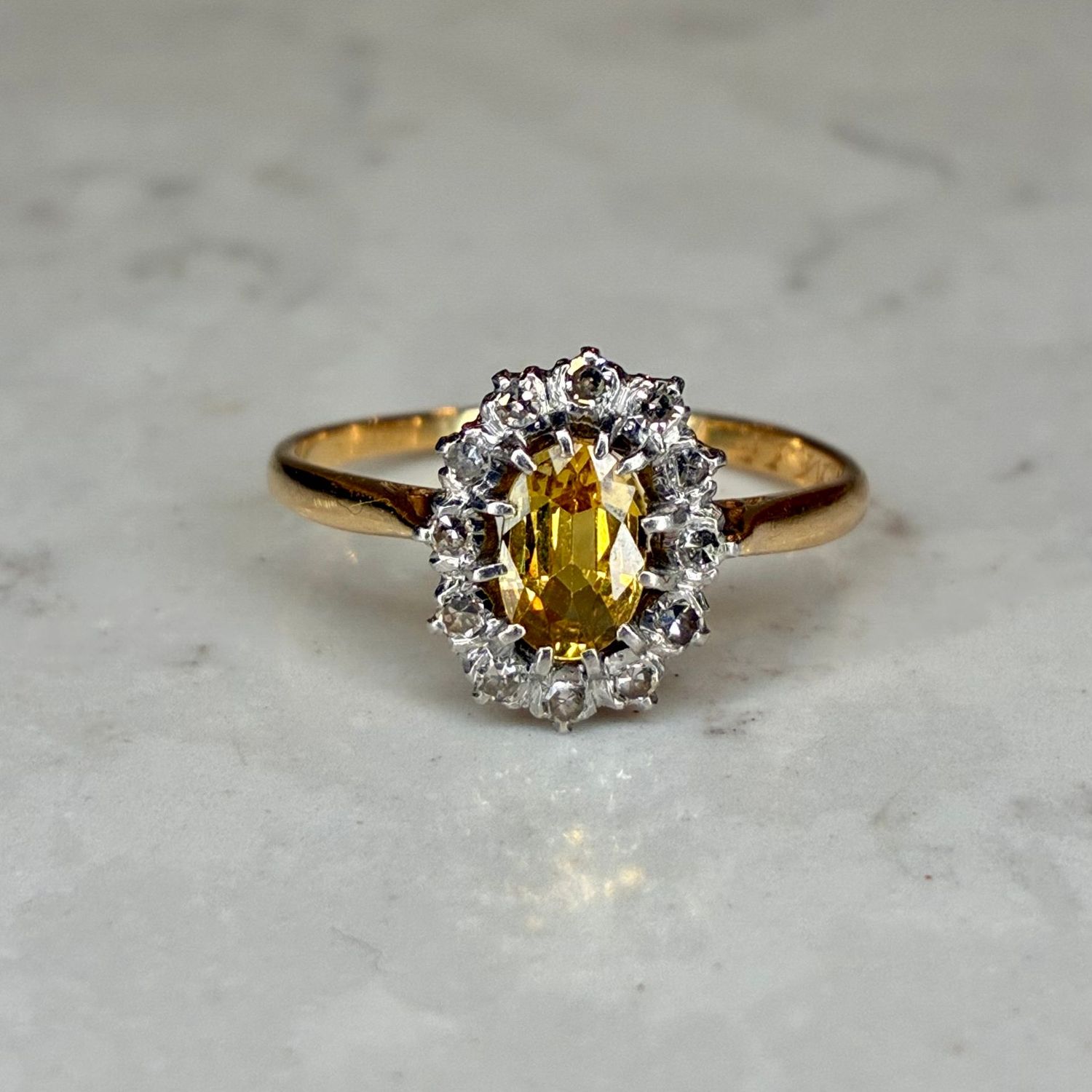 Early 20th century Asprey & Co 18ct gold yellow sapphire & diamond cluster ring Early 20th century Asprey & Co 18ct gold yellow sapphire & diamond cluster ring