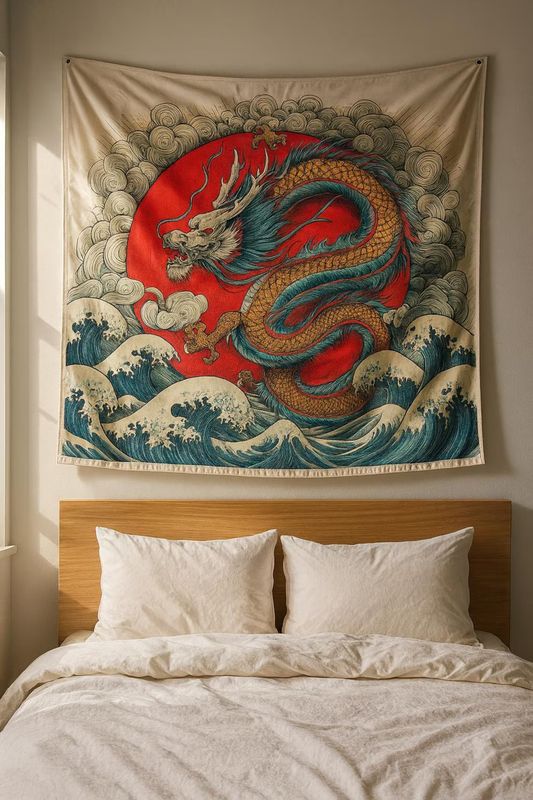 Great Wave Kanagawa Dragon Tapestry – Japanese Wall Hanging