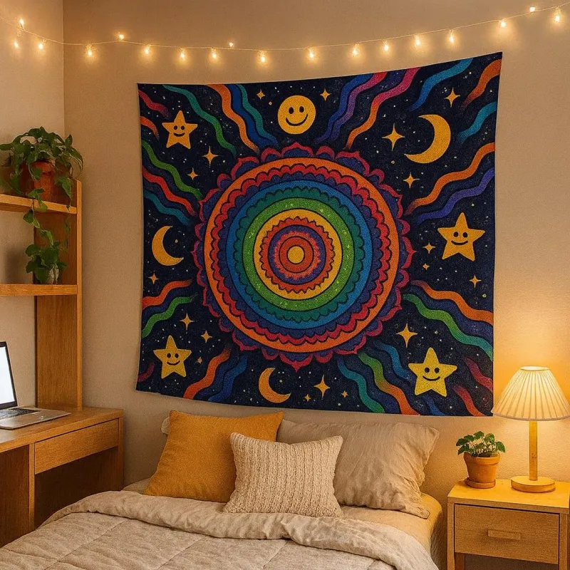 Psychedelic Sun &amp; Moon Tapestry | Colorful Boho Decor