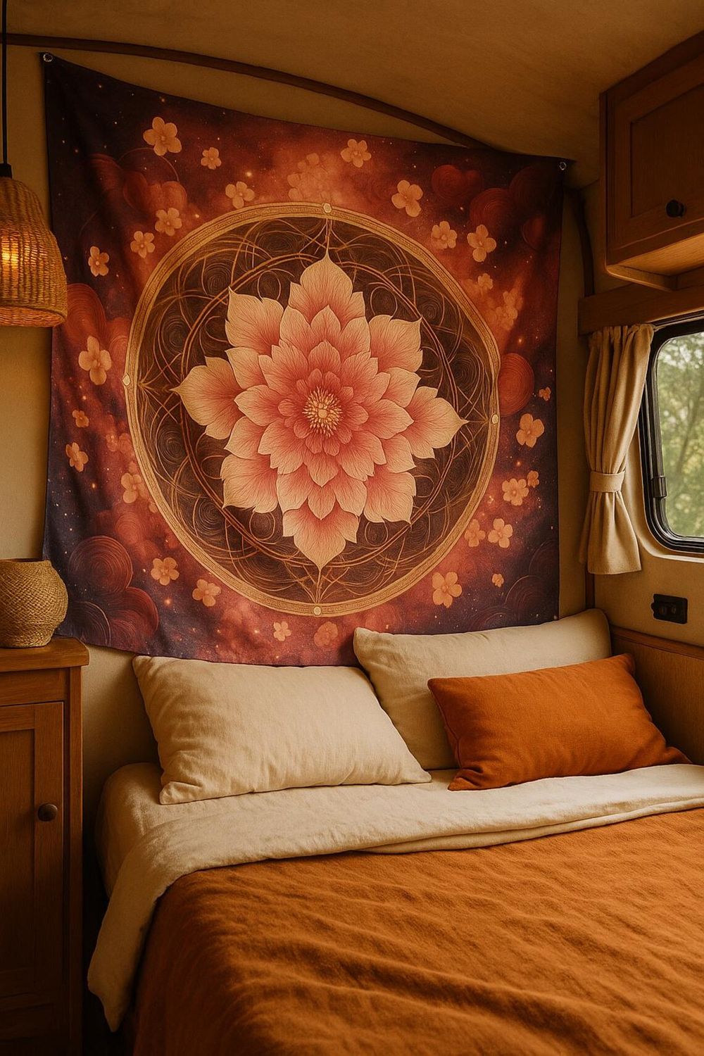 Pink Lotus Mandala Tapestry: Boho Hippie Wall Art