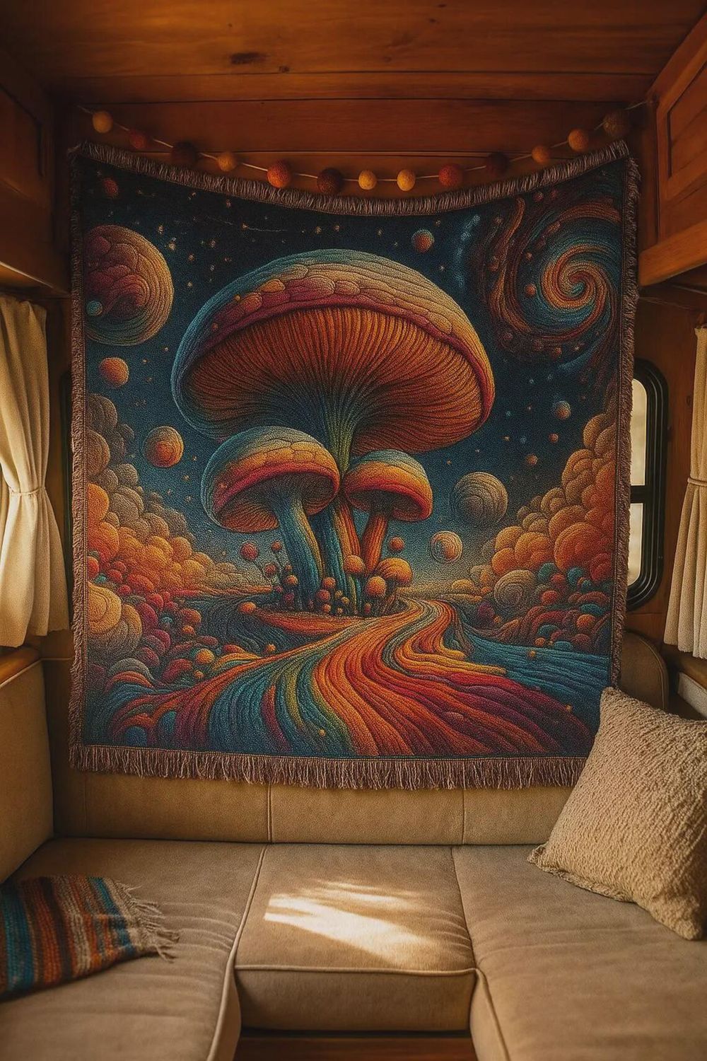 Psychedelic Mushroom Woven Tapestry: Boho Trippy Wall Art Blanket