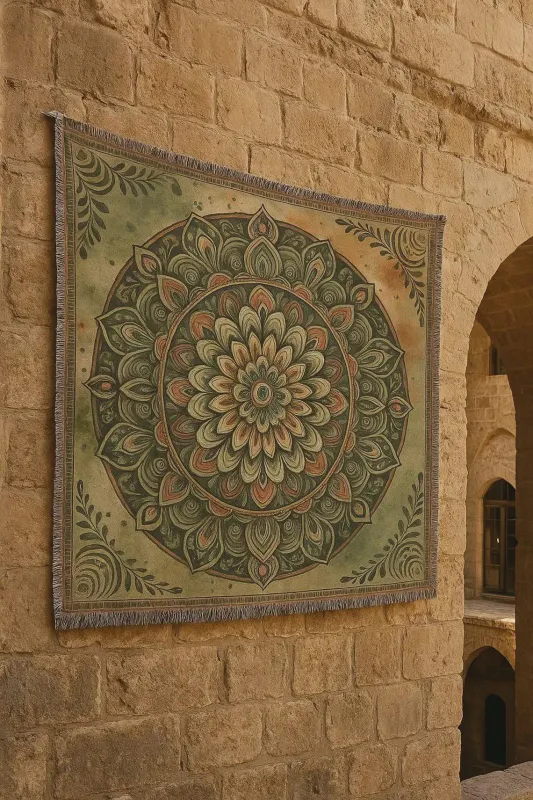 Boho Mandala Woven Tapestry: Earthy Wall Hanging Blanket