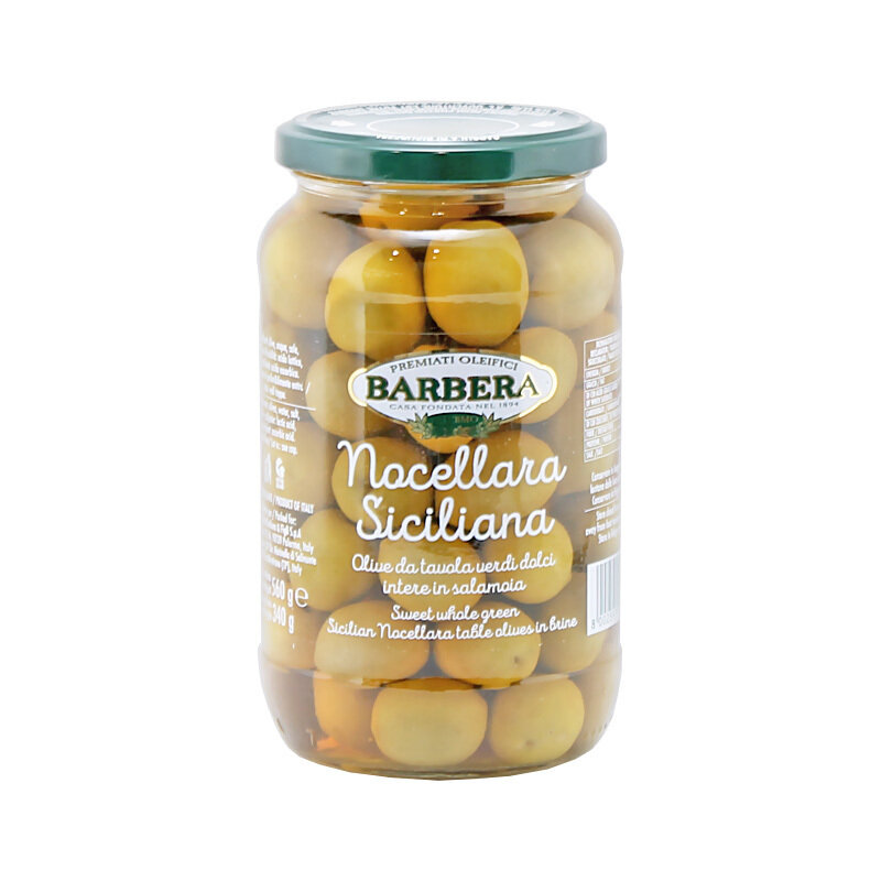 Kivelliset Vihreät Oliivit Nocellara | Nocellara Whole Green Olives | BARBERA | 560 G