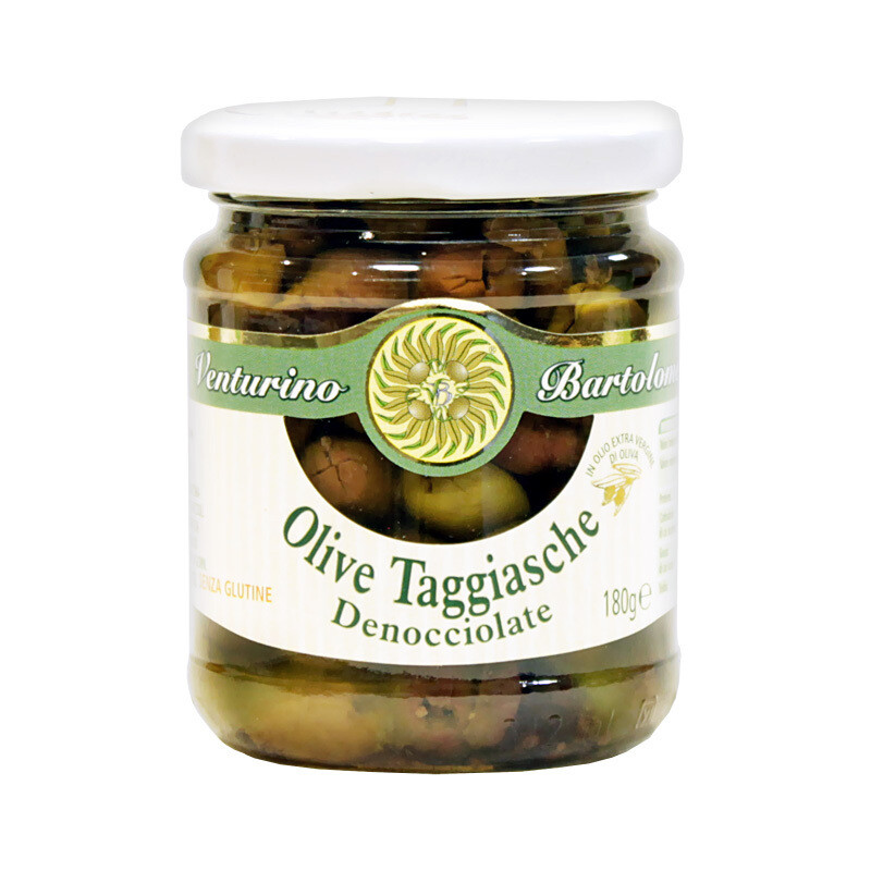 Taggiasca kivettömät oliivit oliiviöljyssä | Taggiasca Pitted Olives In EVOO| VENTURINO | 180g