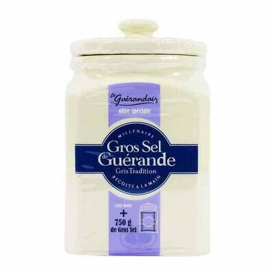 Merisuola, karkea + posliinipurnukka | Coarse Sea Salt + Ceramic Jar | LE GUERANDAIS | 750 g