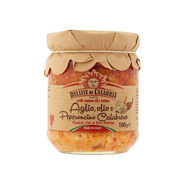 Valkosipuli- ja Peperoncino-pastakastike | Garlic & Peperoncino Pasta Sauce | DELIZIE DI CALABRIA | 180 G