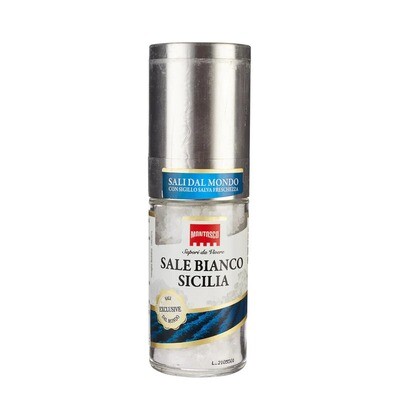 Sisilialainen valkoinen suola, ladattava mylly | Sicilian Salt in Rechargeable Mill | MONTOSCO | 90g