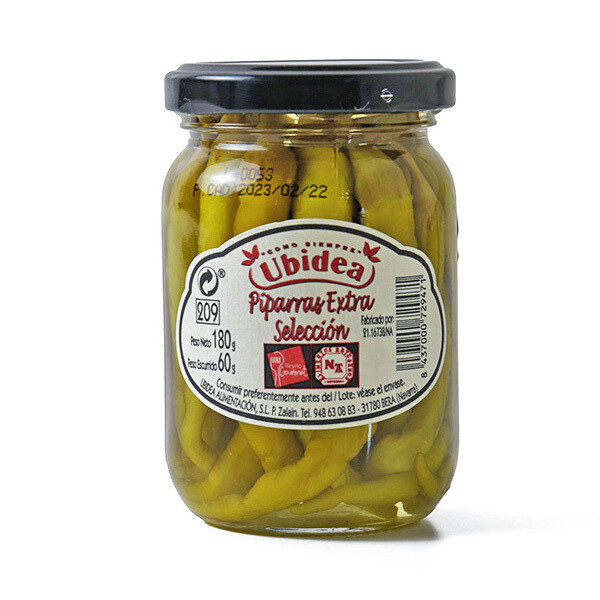 Marinoituja pirras papprica | Selected Piparras pickled green chili | UBIDEA | 180g