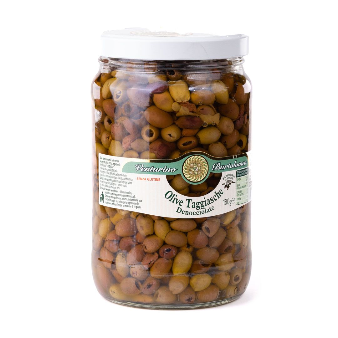 Taggiasca kivettömät oliivit oliiviöljyssä | Taggiasca Pitted Olives in EVOO | VENTURINO | 2,7kg