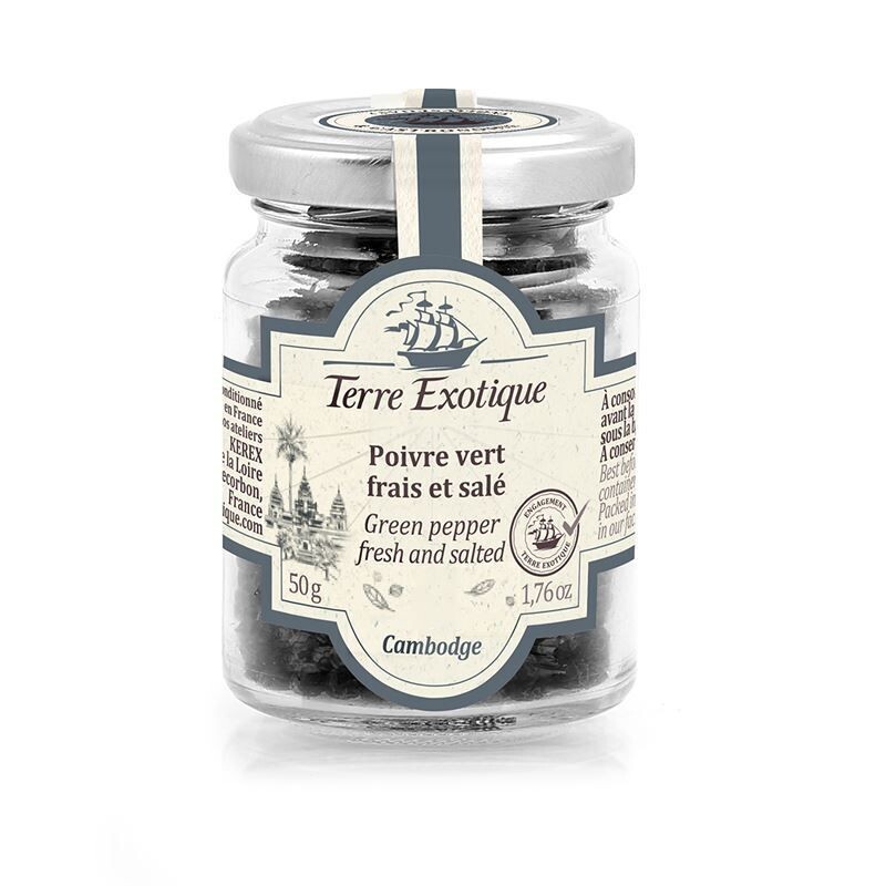 Tuore vihreä pippuri merisuolassa | Green Pepper fresh & salted | TERRE EXOTIQUE | 50g Tuore vihreä pippuri merisuolassa | Green Pepper fresh & salted | TERRE EXOTIQUE | 50g