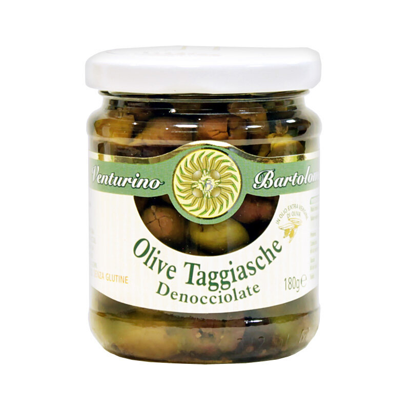 Taggiasca kivettömät oliivit oliiviöljyssä | Taggiasca Pitted Olives In EVOO| VENTURINO | 180g Taggiasca kivettömät oliivit oliiviöljyssä | Taggiasca Pitted Olives In EVOO| VENTURINO | 180g