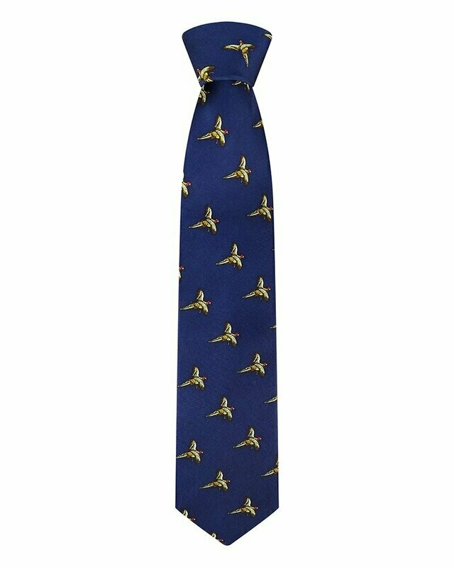 Hoggs Of Fife Silk Country Tie Flying Pheasants Navy (CTIE-NV-1)