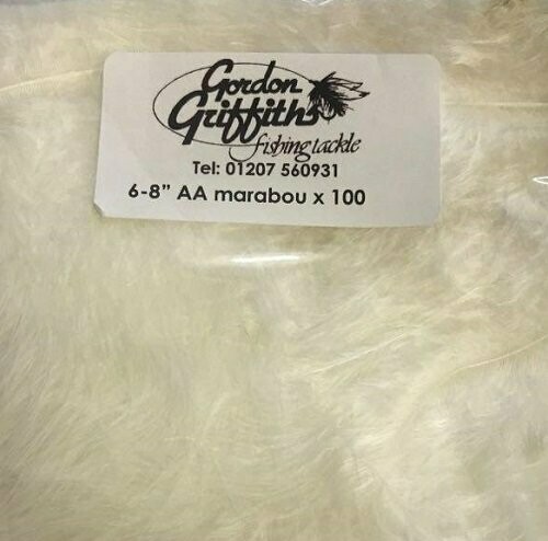 Marabou Bleached WhitePack of 100  6-8"  for Fly Tying Gordon Griffiths
