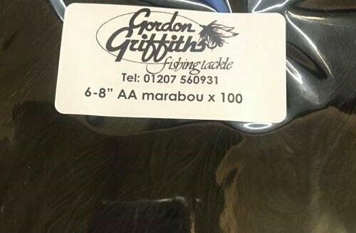 Marabou Black Pack of 100  6-8" for Fly Tying Gordon Griffiths