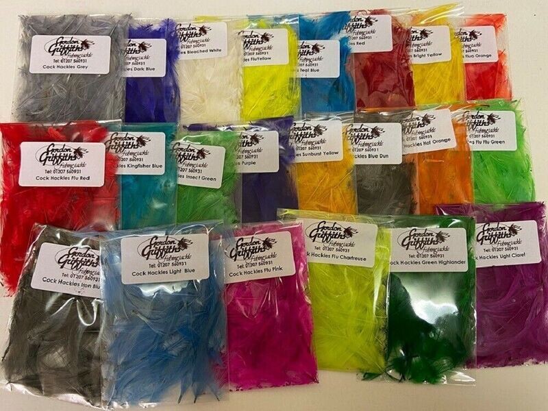 Short Cock Hackles Pack 22 1g Packs Assorted Colours Gordon Griffiths