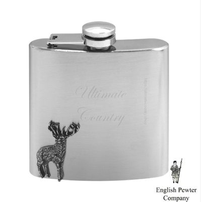 HIP FLASK STAG STAINLESS STEEL 6OZ ENGLISH PEWTER COMPANY(CS236)