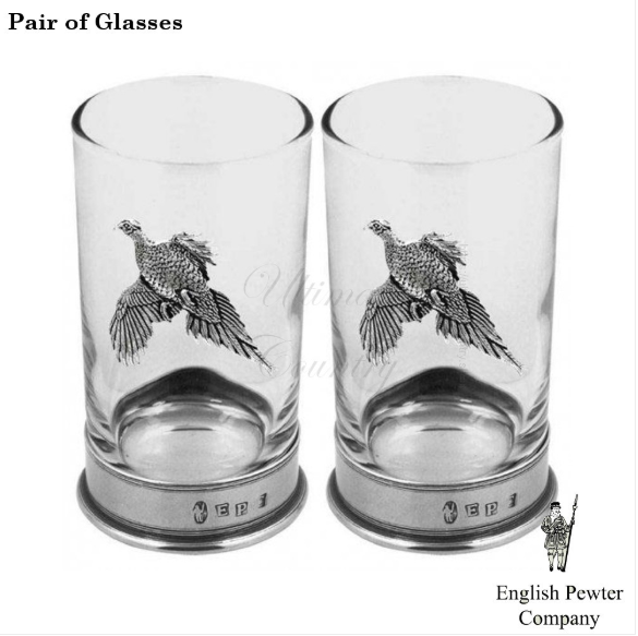 PHEASANT PAIR HIBALL SPIRIT 8.75 OZ  ENGLISH PEWTER COMPANY GLASSES (PHS103)