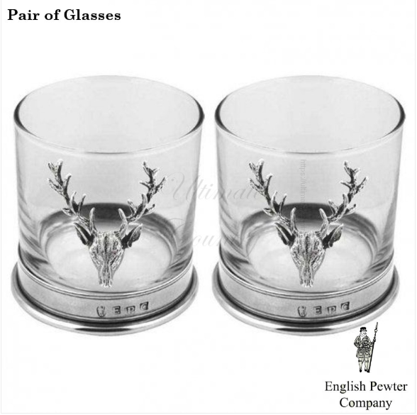 PAIR  STAG TUMBLER GLASSES  ENGLISH PEWTER COMPANY (STAG105)