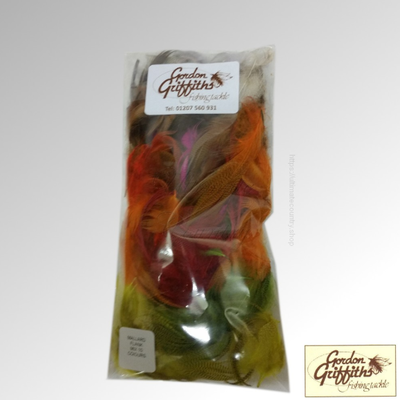 MALLARD DYED FLANK FEATHERS BULK PACK GORDON GRIFFITHS MIXED 10 COLOURS (MDGF)