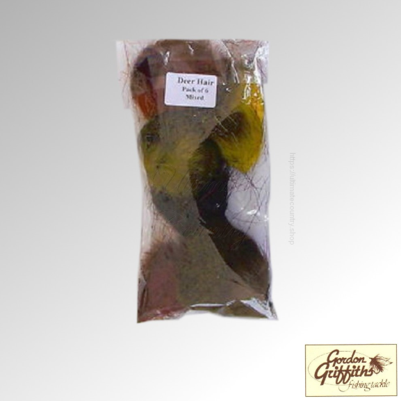 ROE DEER HAIR PLAIN DYED PACK OF 6 PIECES MIXED COLOURS GORDON GRIFFITHS (DHROE)