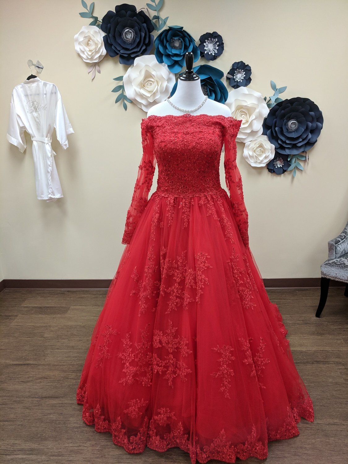 Red Off the Shoulder Ball Gown Size 14 - OFF THE RACK ONLY
