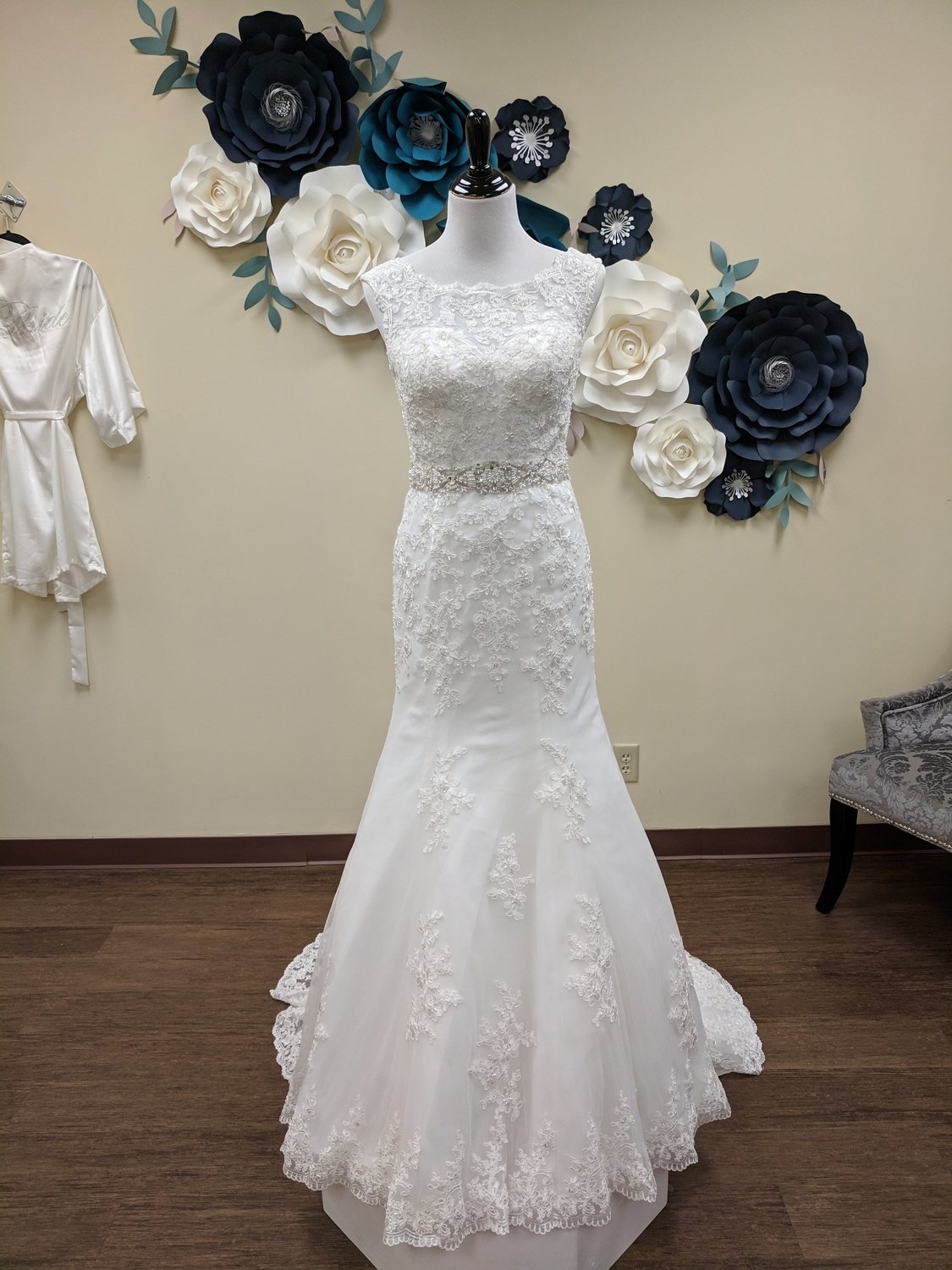 High Neck Mermaid Gown with Attached Belt Sample Size 10