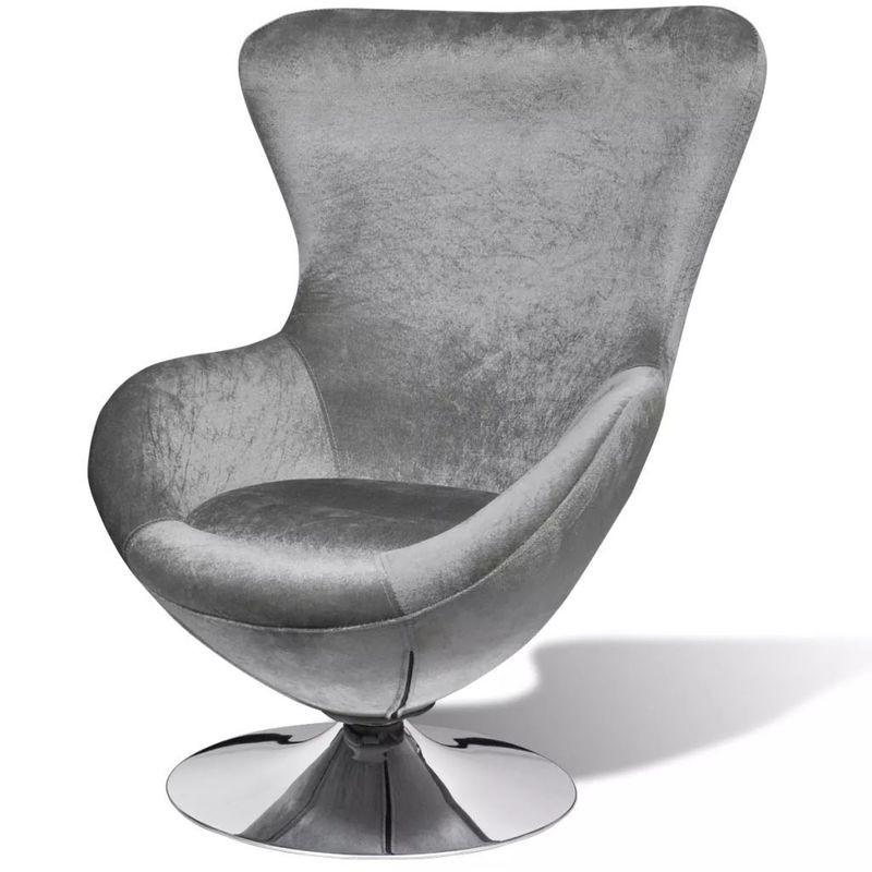 Fauteuil Oeuf en velours Gris argenté avec coussin
