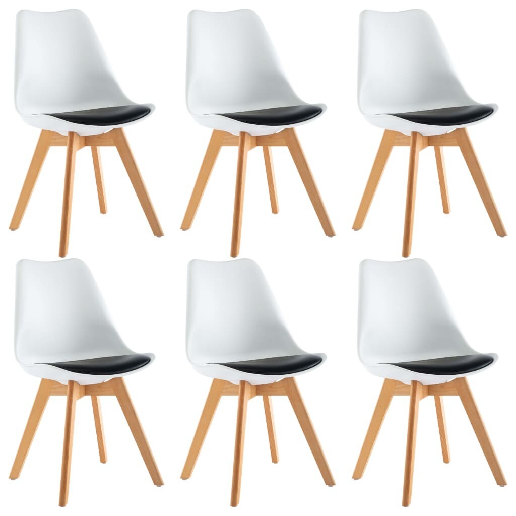 Lot de 6 Chaises scandinaves robustes rembourrées BLANC &amp; coussins noirs
