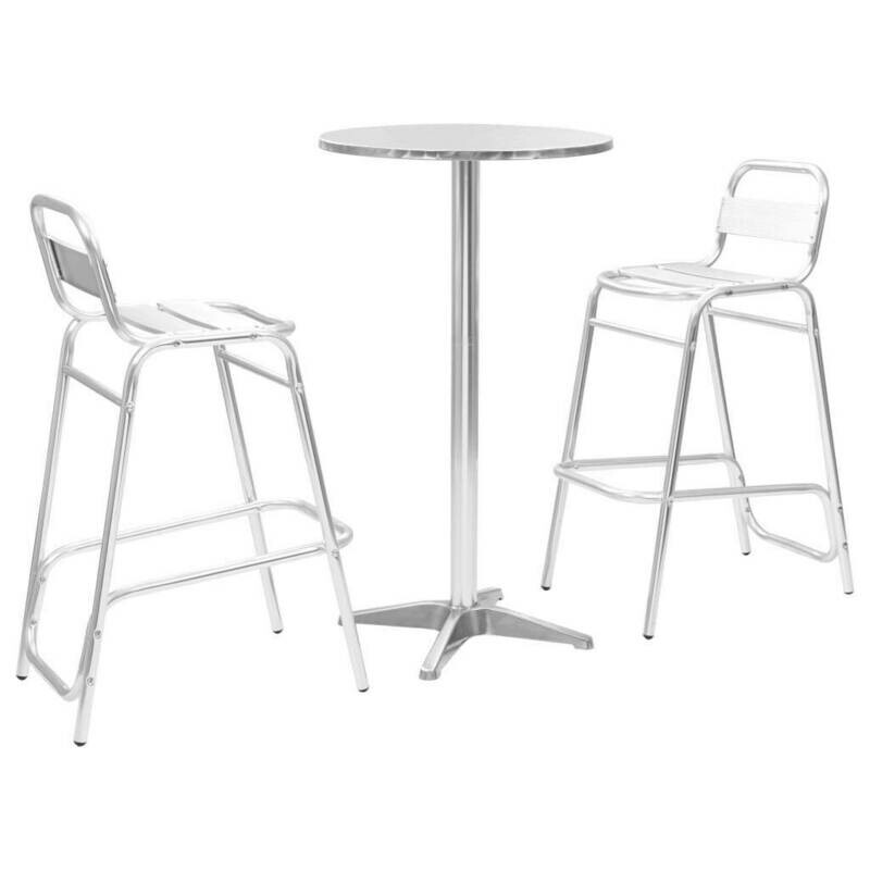 Ensemble de 3 pièces de bar avec table ronde Argenté en Aluminium