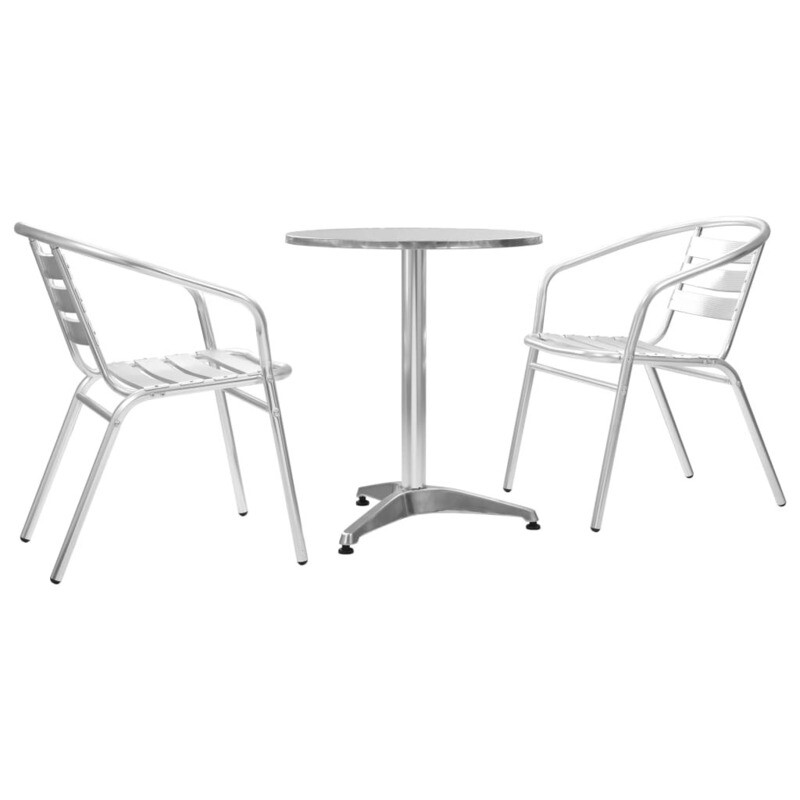 Ensemble de 3 pièces de bistro avec table ronde Argenté en Aluminium