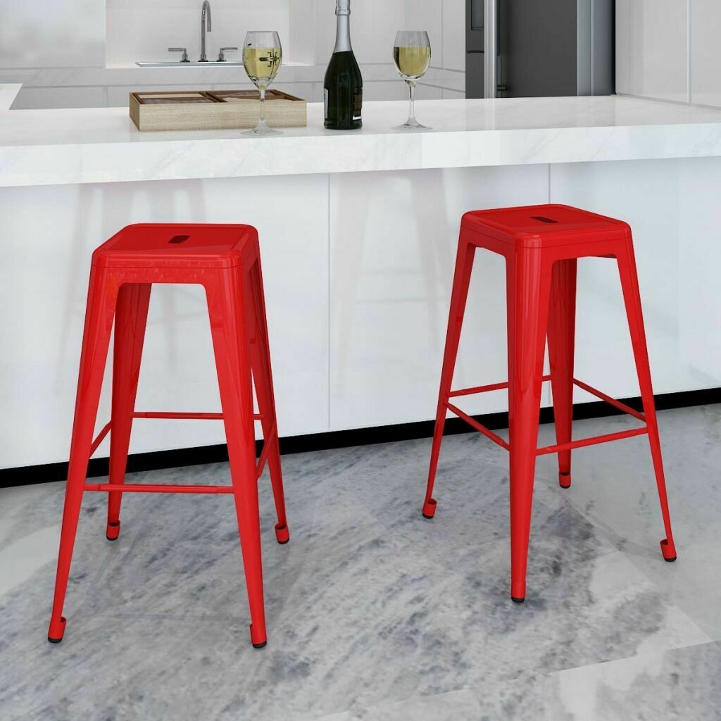 Lot de 2 tabourets de bar carré - Rouge, Modèle: Sans dossier