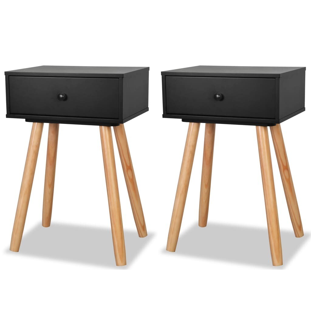 Table de chevet 2 pcs Bois de pin massif - Noir