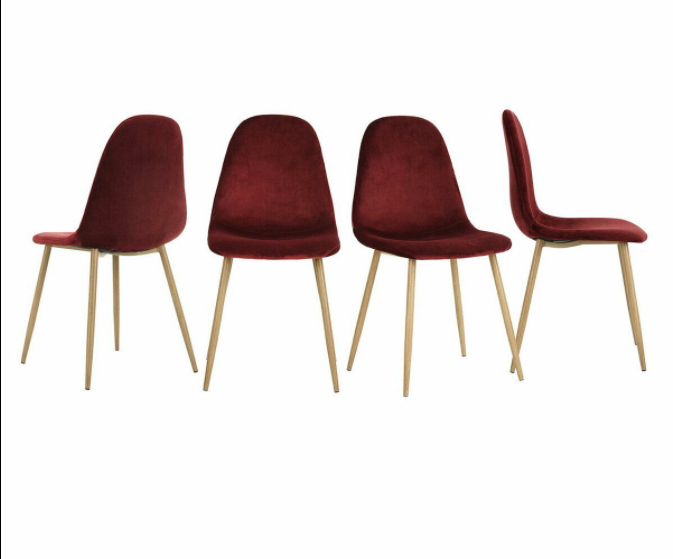 Lot de 4 Chaises scandinaves Velours Anthracite Pieds en métal chromé - Rouge Vin