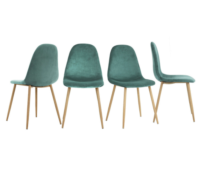 Lot de 4 Chaises scandinaves Velours Anthracite Pieds en métal chromé - Vert Cactus