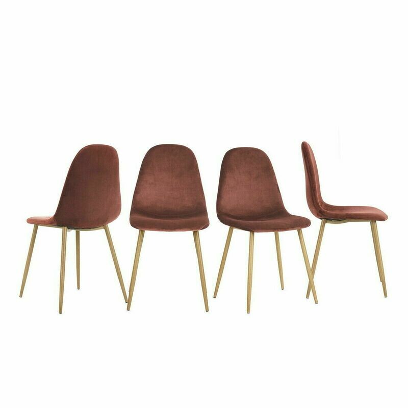 Lot de 4 Chaises scandinaves Velours Anthracite Pieds en métal chromé - Rose