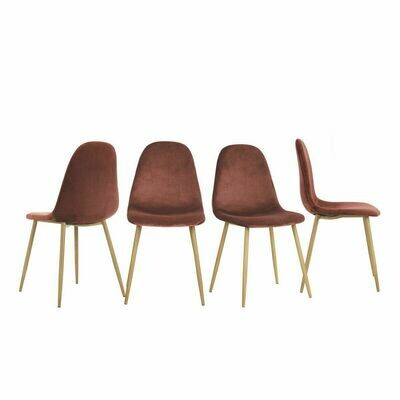 Lot de 4 Chaises scandinaves Velours Anthracite Pieds en métal chromé - Rose
