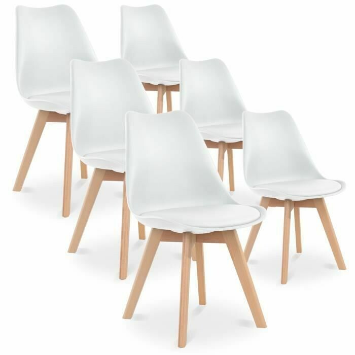 6 x Chaises scandinaves robustes rembourrées BLANC