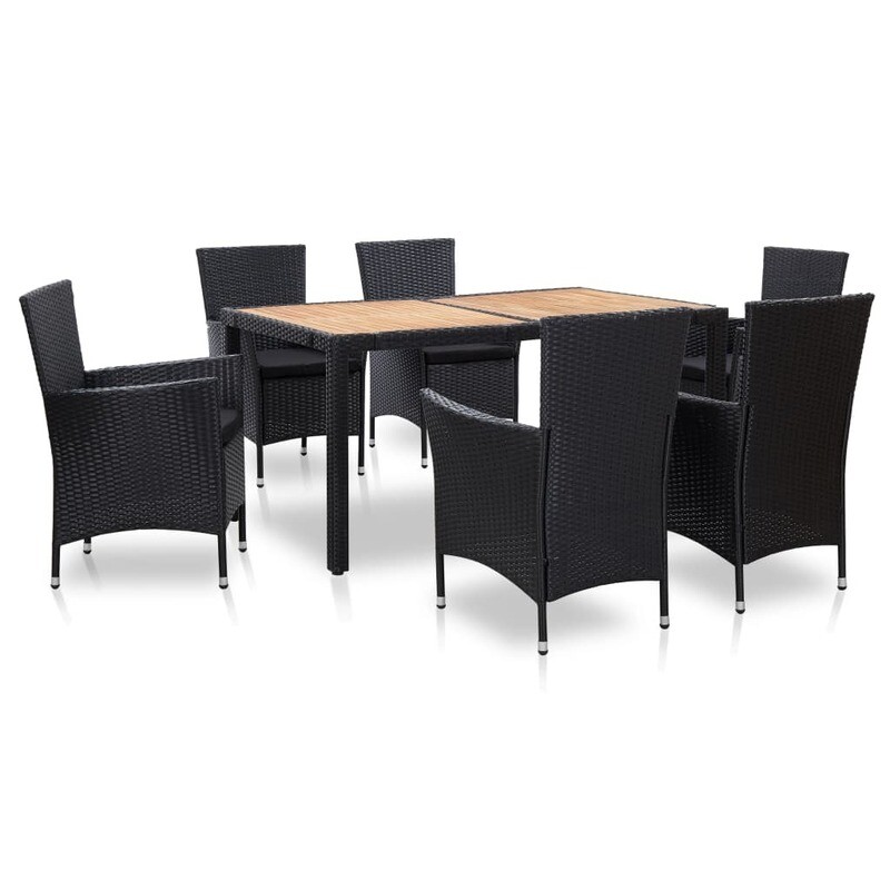 Set de Mobilier de Jardin 7 pièces en résine tressée Noir