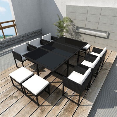 Set de Mobilier de Jardin 11 pièces en résine tressée Noir